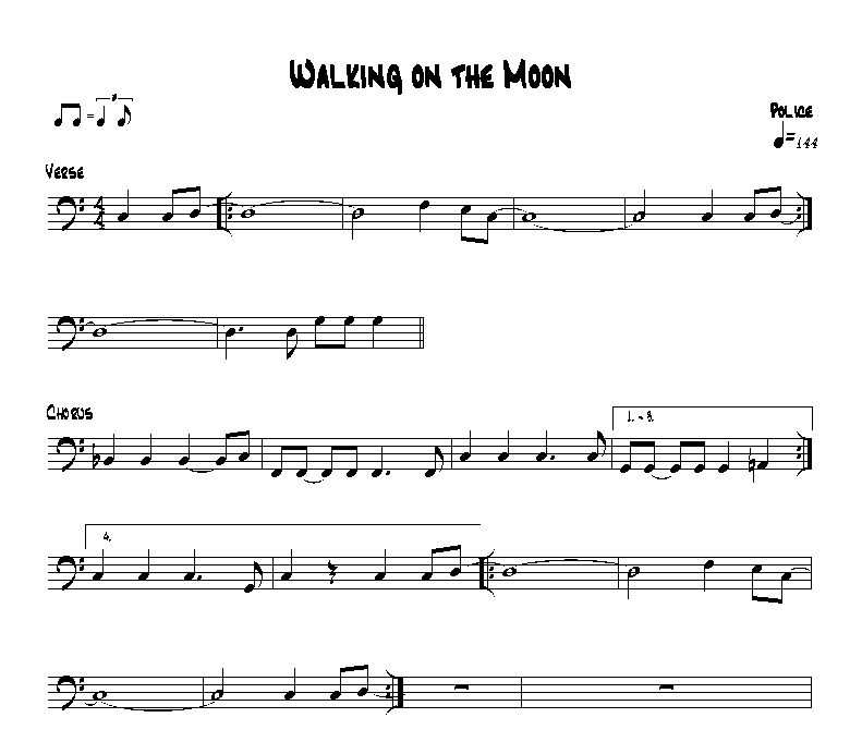 Police - Walking on the Moon (notation)